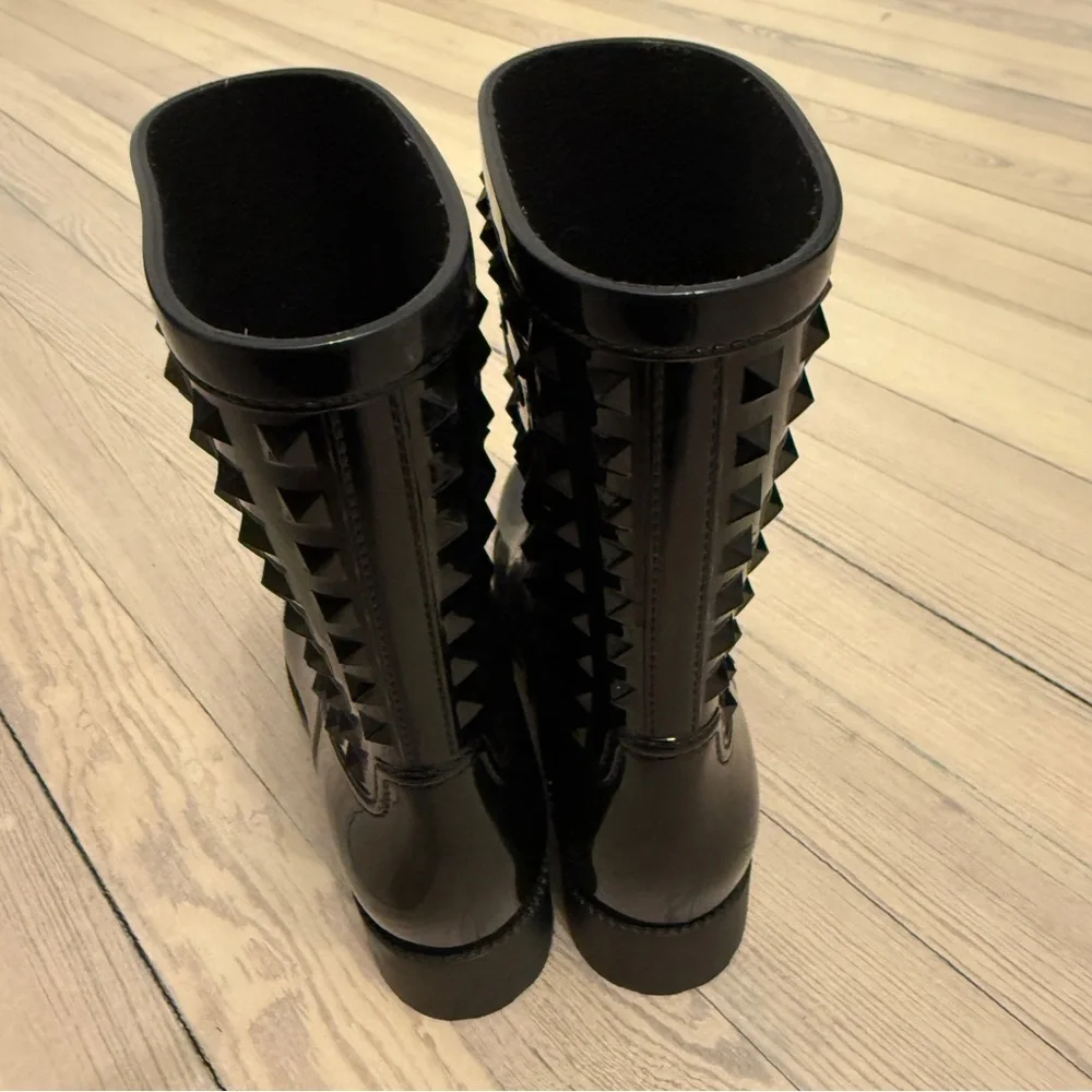 VALENTINO Garavani Women’s Black Studded Rubber Rain Boots Size 36
